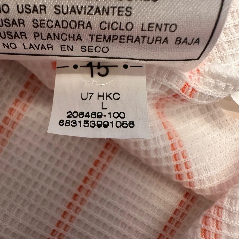 Nike Golf Size‎ Large Polo Shirt Textured Knit White Orange Striped Short Sleeve